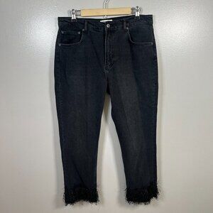 Reformation Julia Fringe Hem Jeans Size 31 Black Monterey Wash High Rise Crop